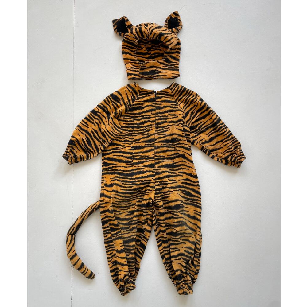 Vtg 60s Tiger Kids Costume Handmade Hood + Jumpsuit / Talon Zipper